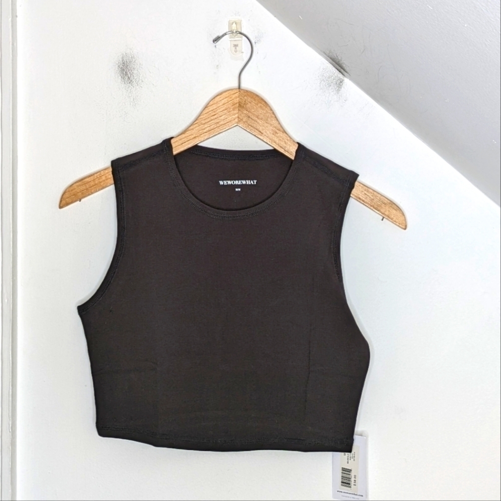 WEWOREWHAT Black Cotton Blend Cropped Muscle Tank Top NEW Size M